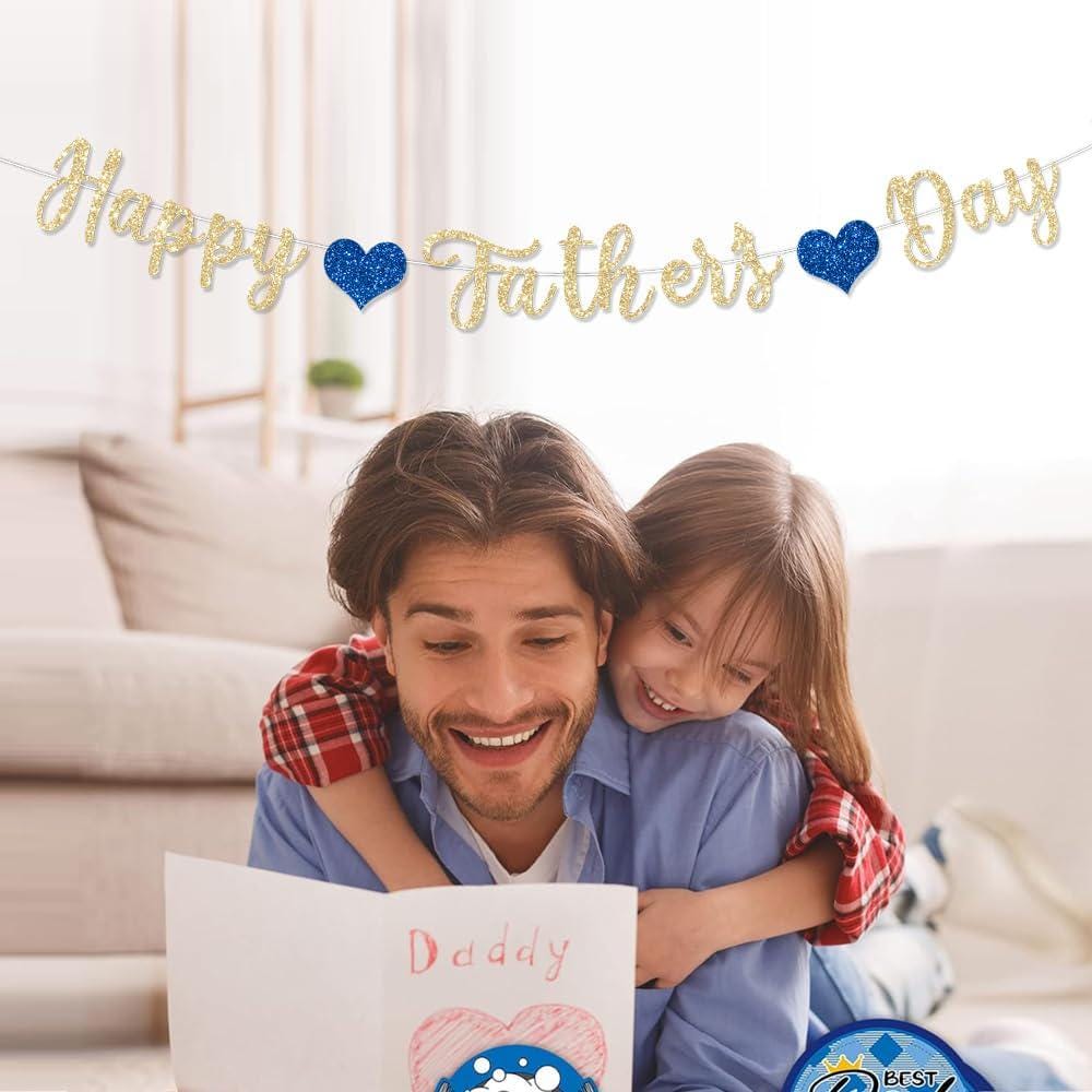 Happy Father's Day Glitter Gold Banner Garland Decorations for Dad Papa Party Supplies
