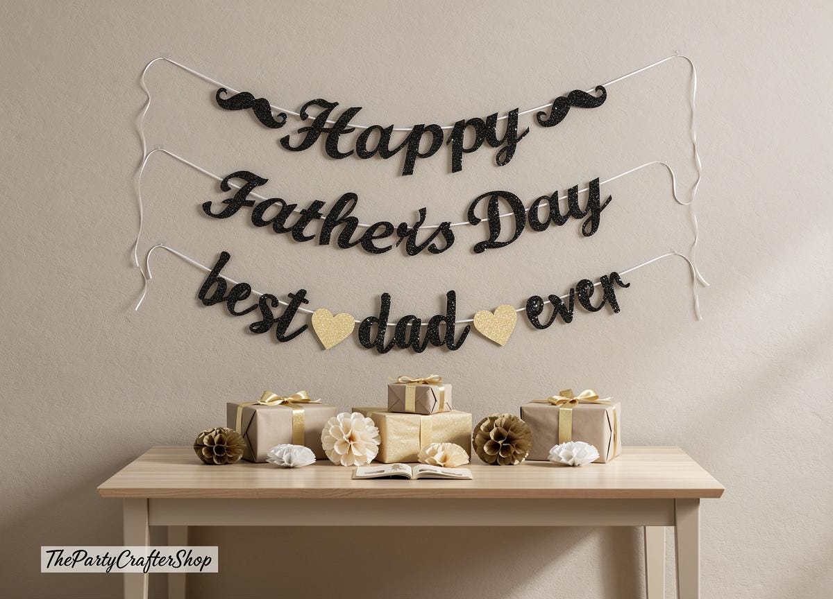 Best Dad Ever Glitter Garland Decorations We Love Daddy Banner Thanks Papa Black Father's Day Party Decor