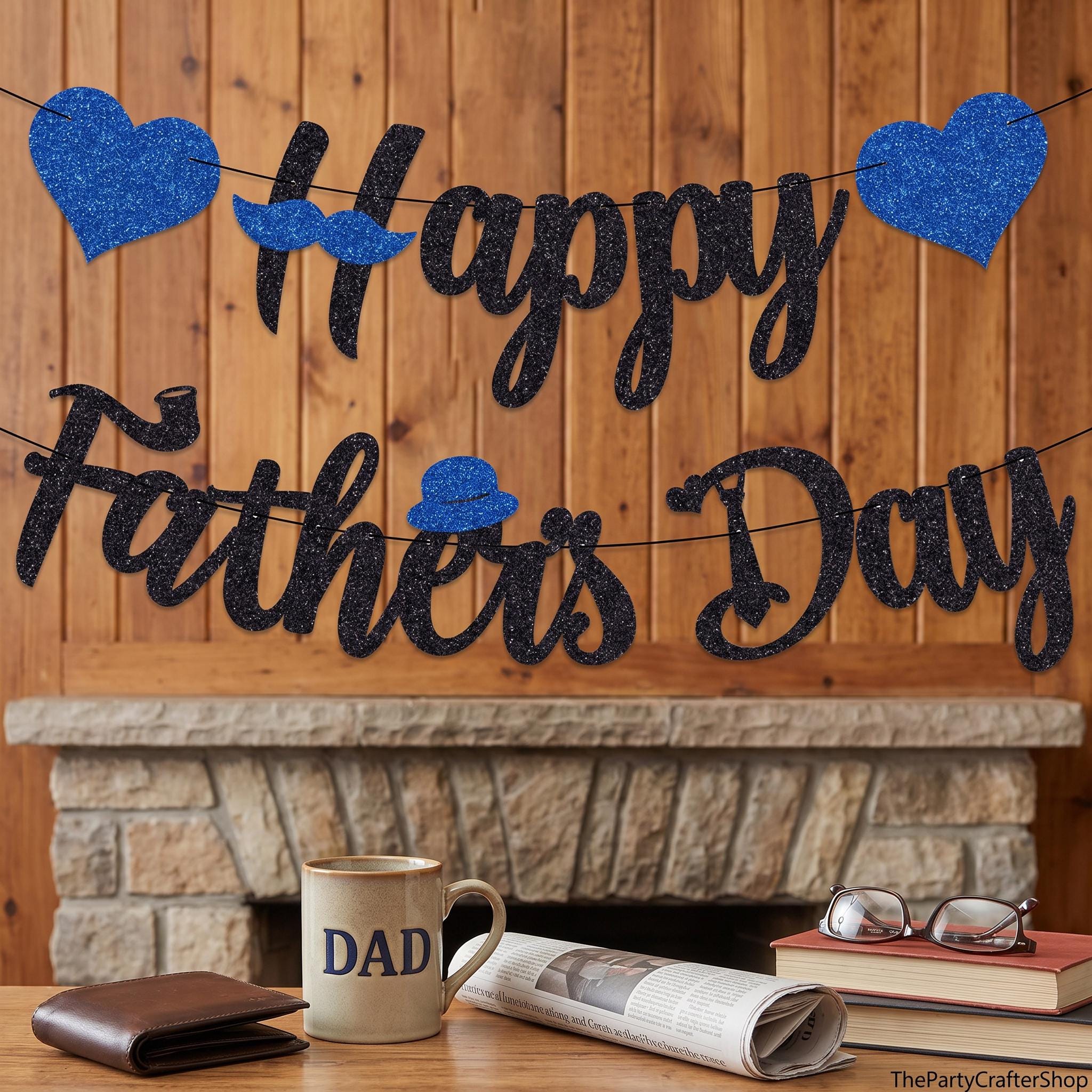 Happy Father's Day Black Glitter Banner We Love Dad Thanks Dad Pre-Assembled Garland Decorations