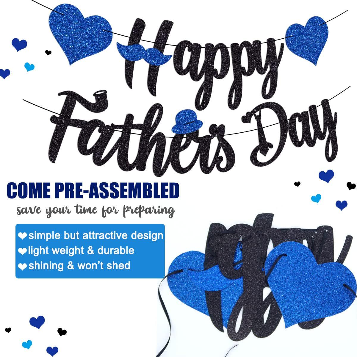 Happy Father's Day Black Glitter Banner We Love Dad Thanks Dad Pre-Assembled Garland Decorations