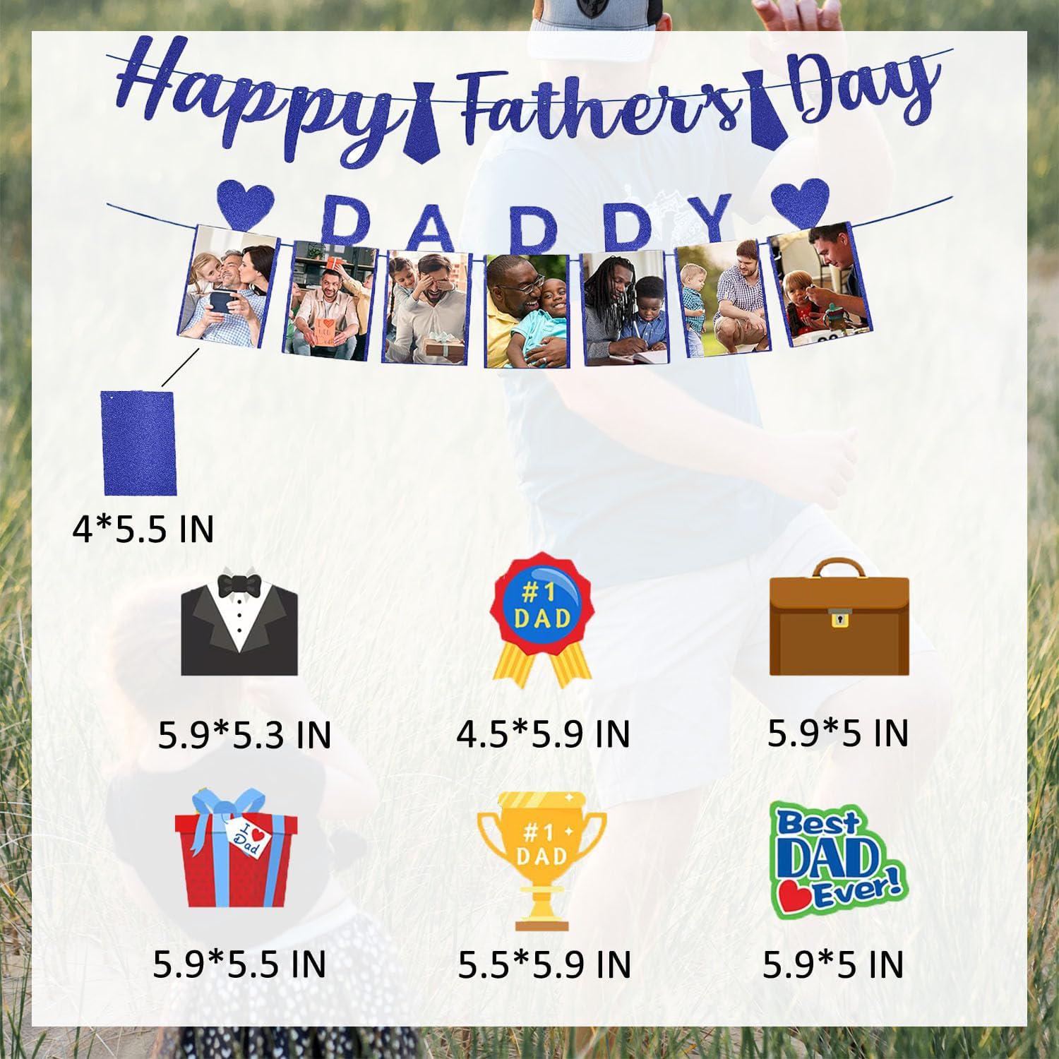 Happy Father's Day Banner Photo Display Garland with 6 Hanging Swirls Party Decorations for Dad