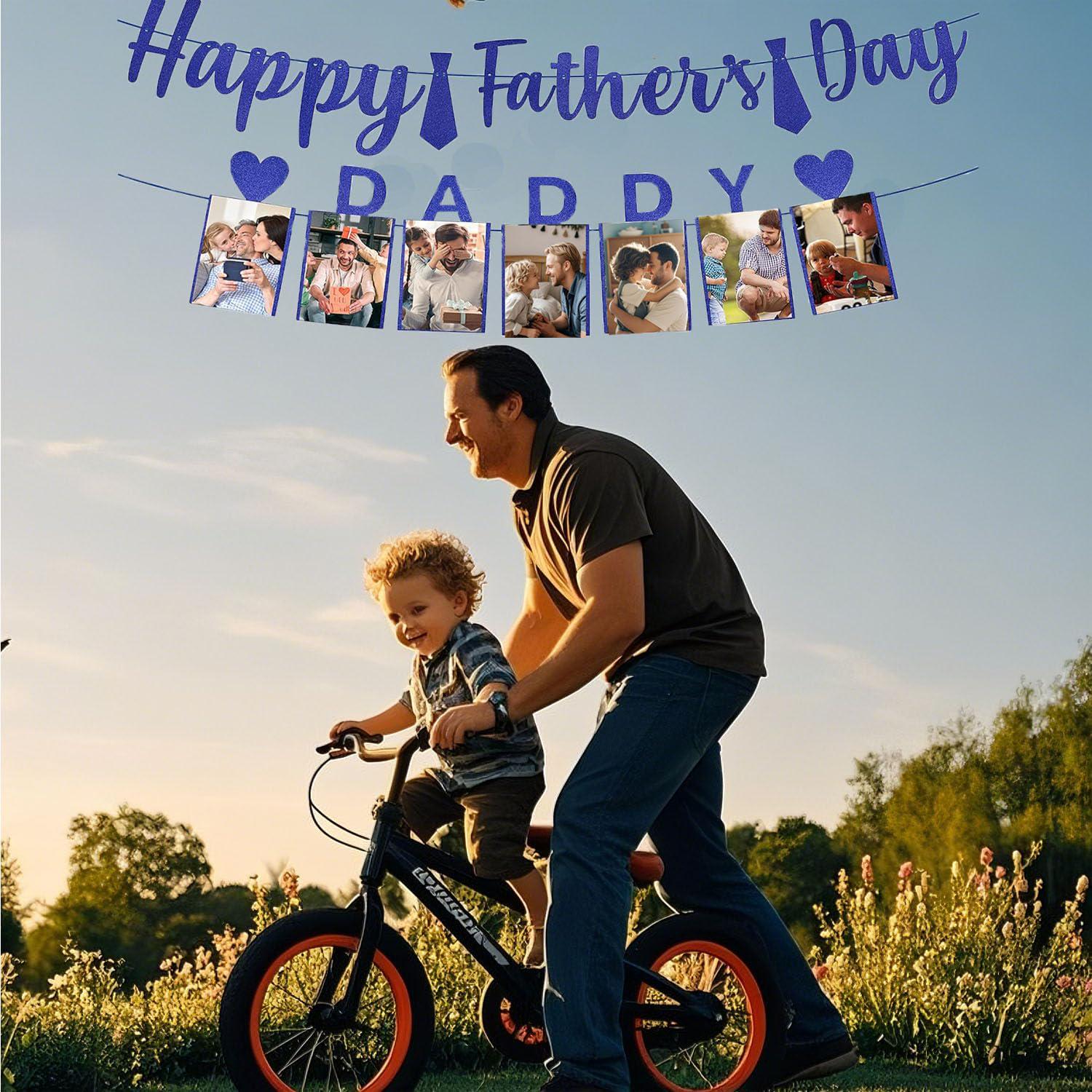Happy Father's Day Banner Photo Display Garland with 6 Hanging Swirls Party Decorations for Dad