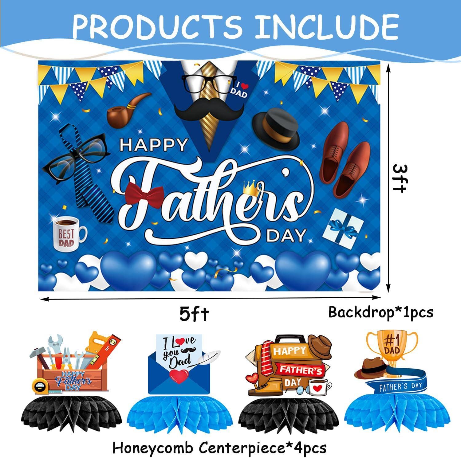 Father's Day Decoration Set Banner Backdrop Hanging Swirls Honeycomb Centerpieces Best Dad Ever Party Supplies