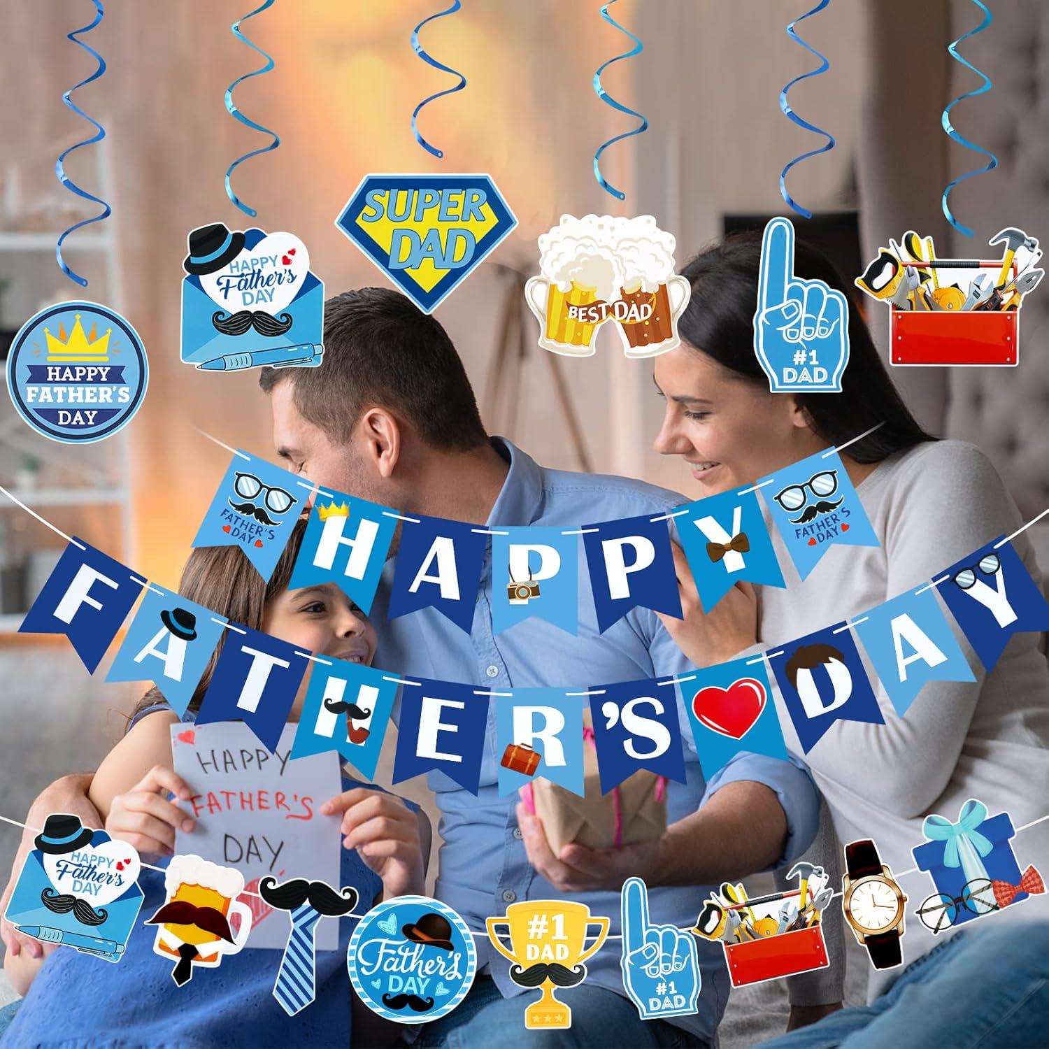 Happy Father's Day Banner & Hanging Swirls Decorations Set Party Supplies for Home Celebration