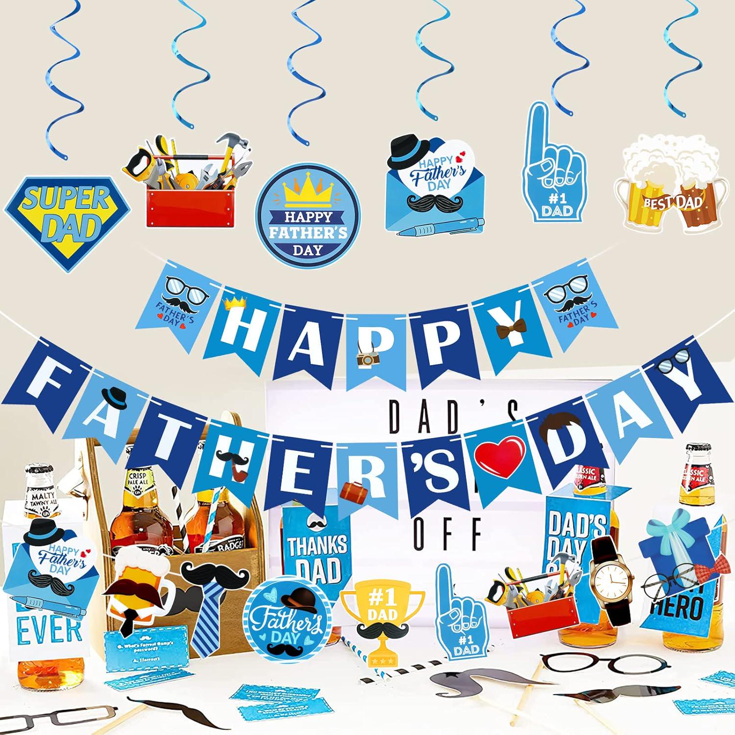 Happy Father's Day Banner & Hanging Swirls Decorations Set Party Supplies for Home Celebration