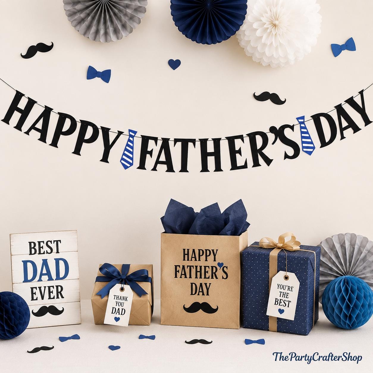 Happy Father's Day Black Glitter Banner Hanging Decorations for Home Office Party Celebrations