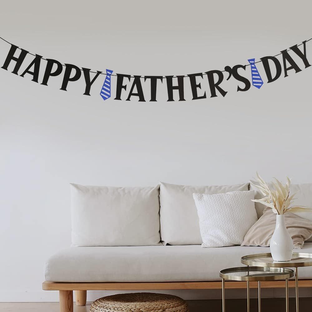 Happy Father's Day Black Glitter Banner Hanging Decorations for Home Office Party Celebrations