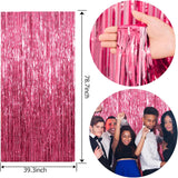 2 Pack Pink Foil Fringe Curtain Metallic Tinsel Backdrop Party Decorations