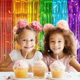 2 Pack Rainbow Foil Fringe Curtain Shiny Tinsel Backdrop Party Decorations