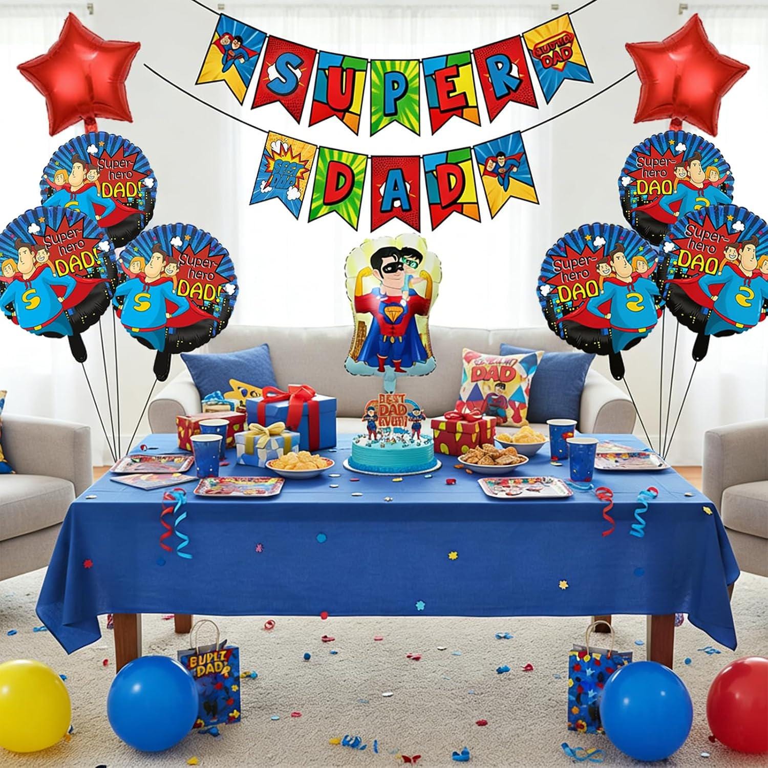 10PCS Super Dad Father's Day Balloon Kit Banner Superhero Theme Party Decorations for Dad