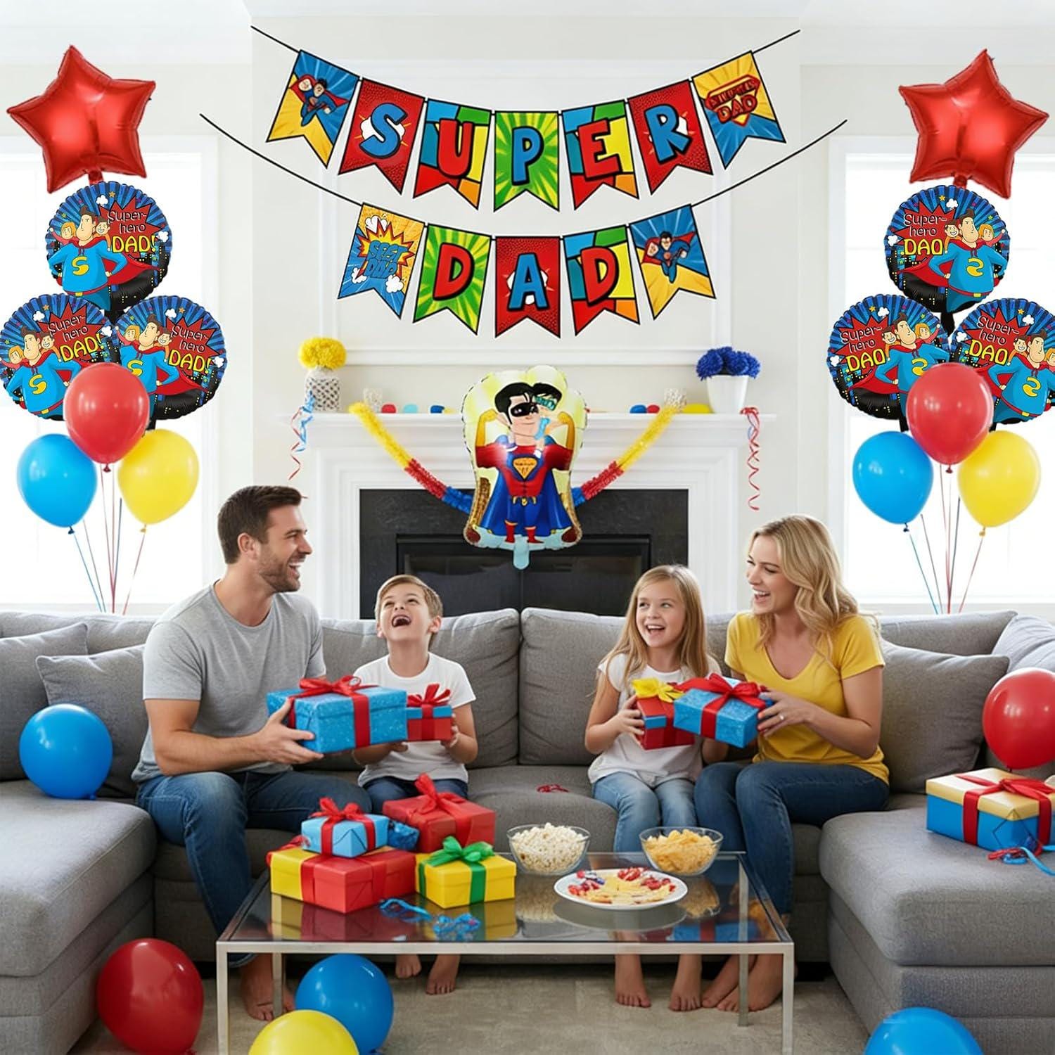 10PCS Super Dad Father's Day Balloon Kit Banner Superhero Theme Party Decorations for Dad