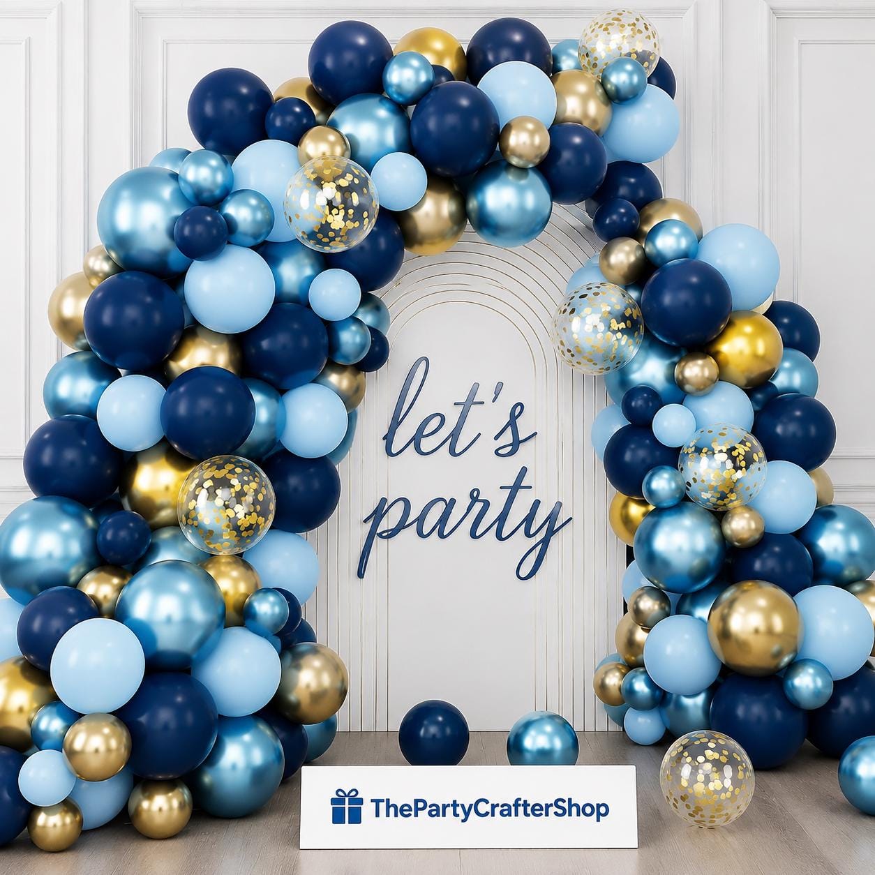 Navy Blue Gold Balloon Garland Arch Kit: Birthday, Wedding, Father's Day Party Decorations
