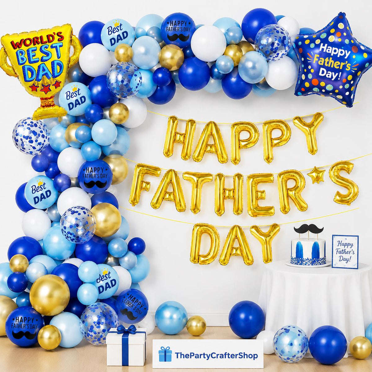 Happy Father's Day Balloon Garland Kit: Blue Foil & Latex Decorations for Dad