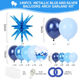140PCS Blue Balloon Arch Kit Metallic Confetti Star Latex Party Decorations Father’s Day Graduation