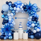 140PCS Blue Balloon Arch Kit Metallic Confetti Star Latex Party Decorations Father’s Day Graduation