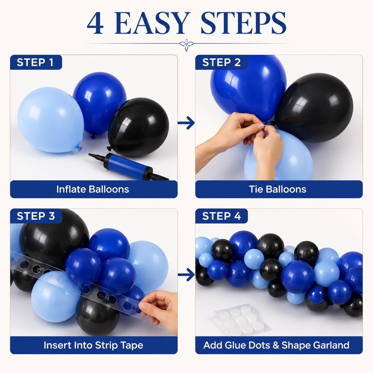 Navy Royal Light Blue Black Balloon Arch Kit for Father’s Day Party Decorations
