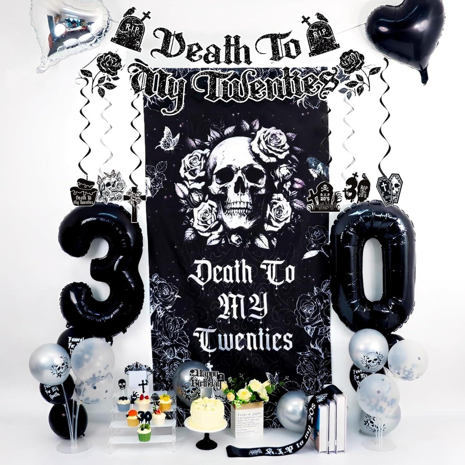 Death to My 20s 30th Birthday Decorations Set RIP to My 20s Banner Backdrop Balloons Sash Crown