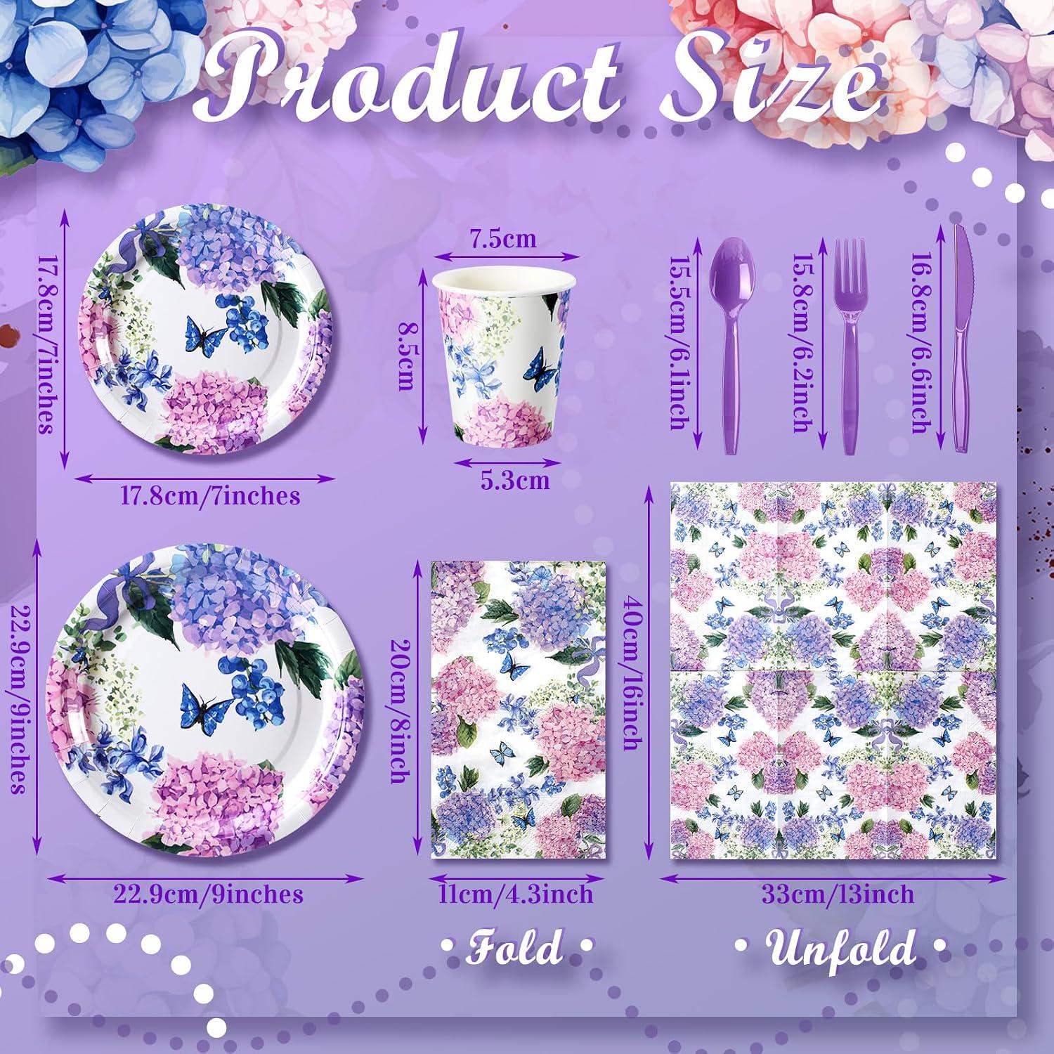 400PCS Hydrangea Floral Party Dinnerware Set Plates & Napkins Bridal Shower Baby Shower Supplies