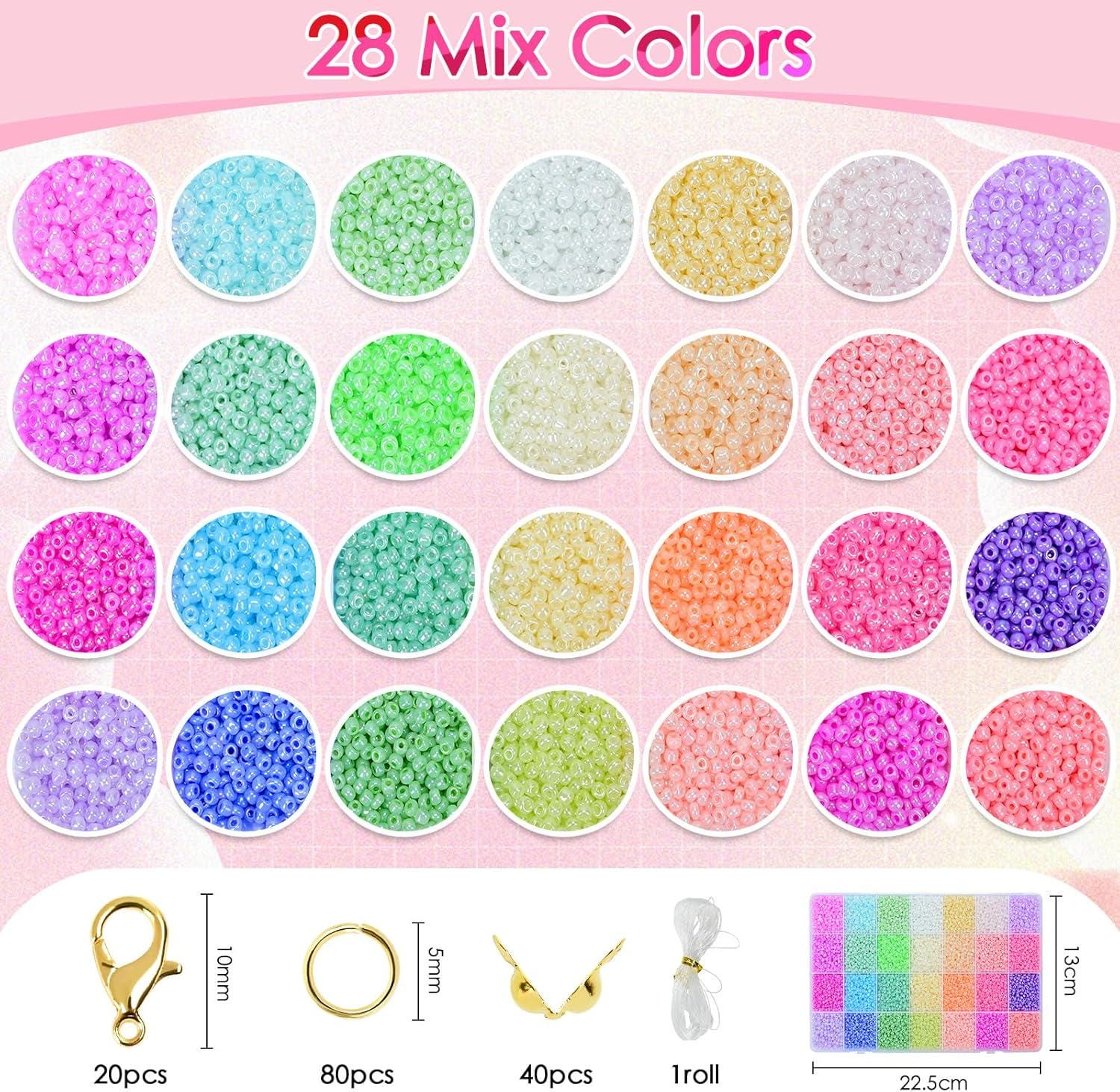 11000PCS Glass Seed Beads Kit 28 Colors 3mm Friendship Bracelet Jewelry Making Supplies