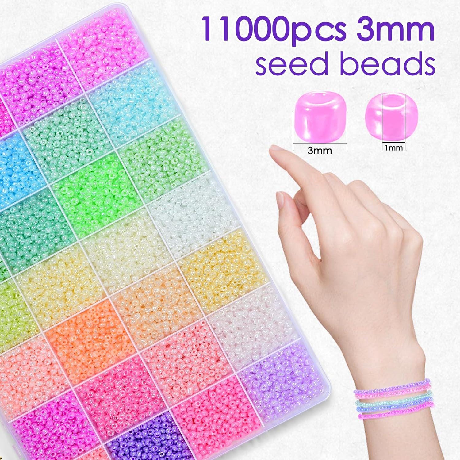 11000PCS Glass Seed Beads Kit 28 Colors 3mm Friendship Bracelet Jewelry Making Supplies