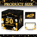 50th Birthday Message Card Box: Black Gold Wishes Advice Holder Party Decoration