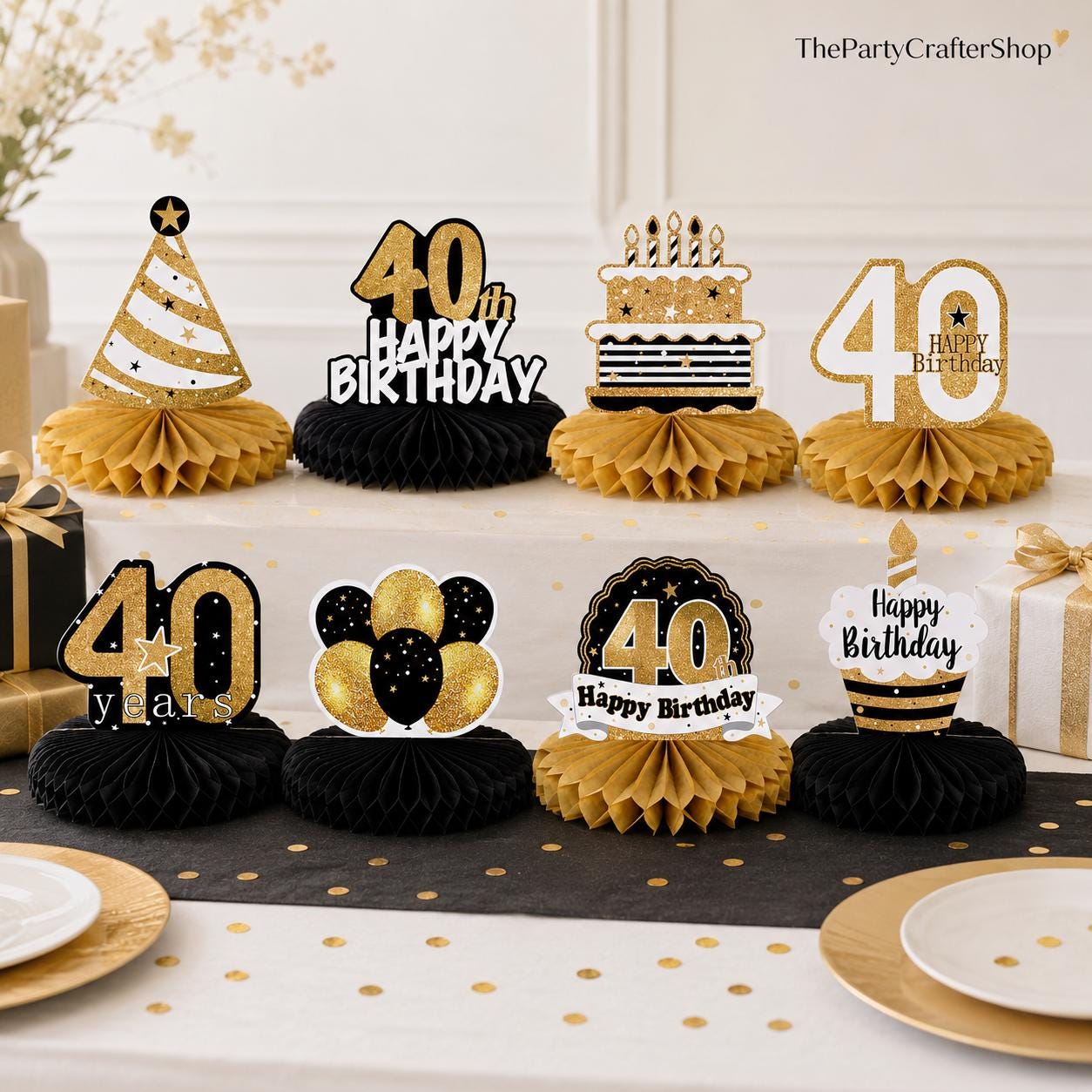 Happy 40th Birthday Honeycomb Centerpieces Cheers to 40 Years Table Decorations Party Supplies