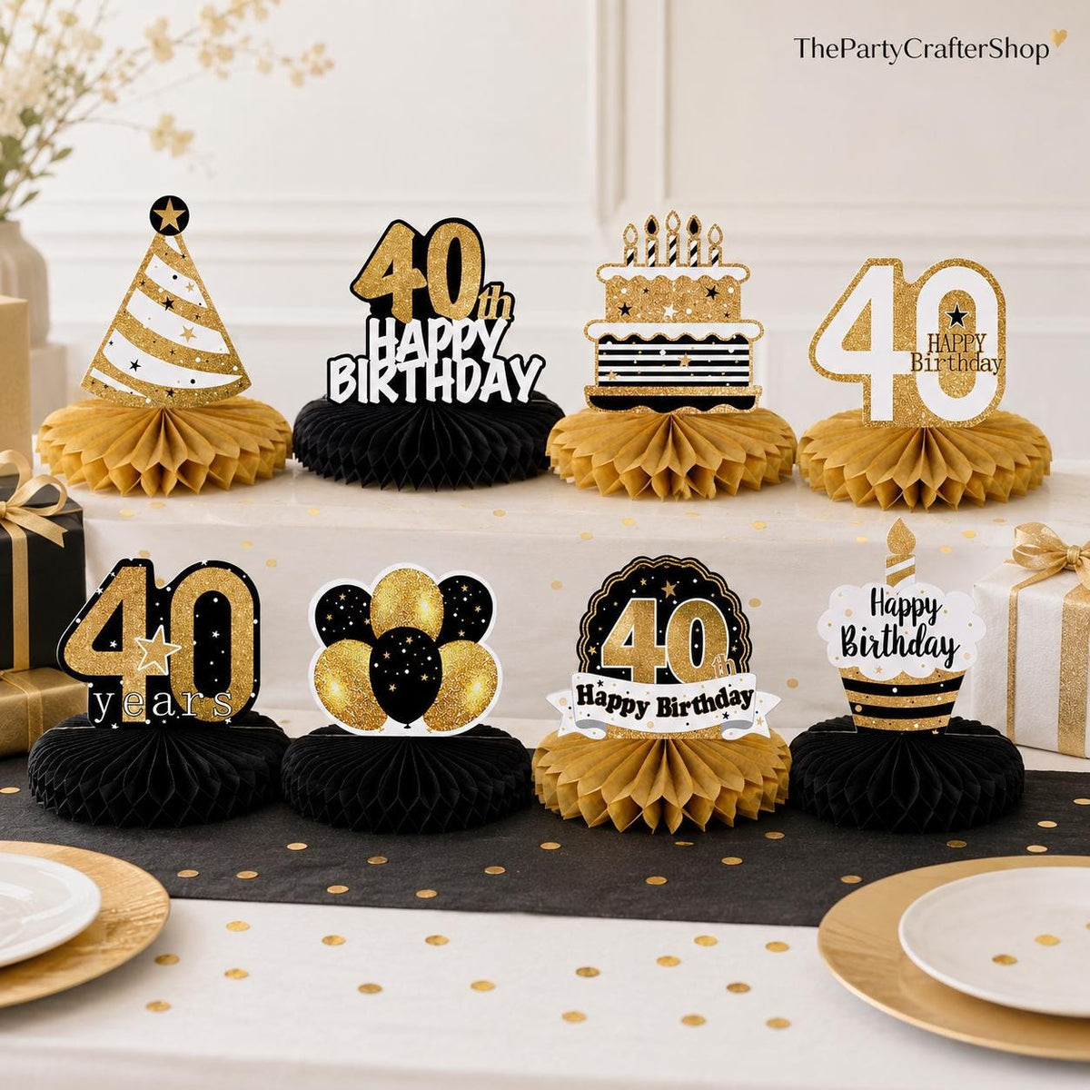 Happy 40th Birthday Honeycomb Centerpieces Cheers to 40 Years Table Decorations Party Supplies
