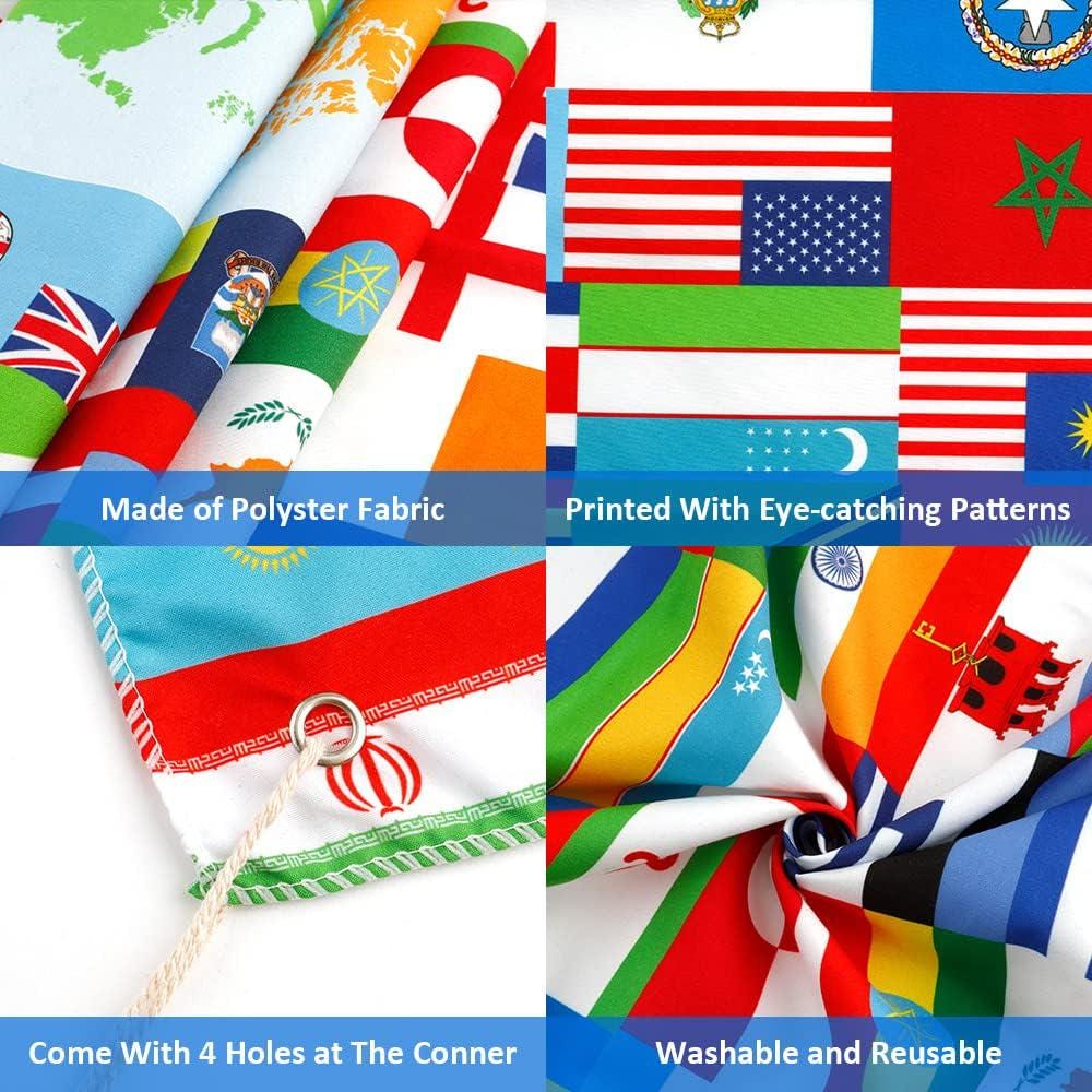World Flag Banner Backdrop, International Country Fabric Party Decor (5x3ft)