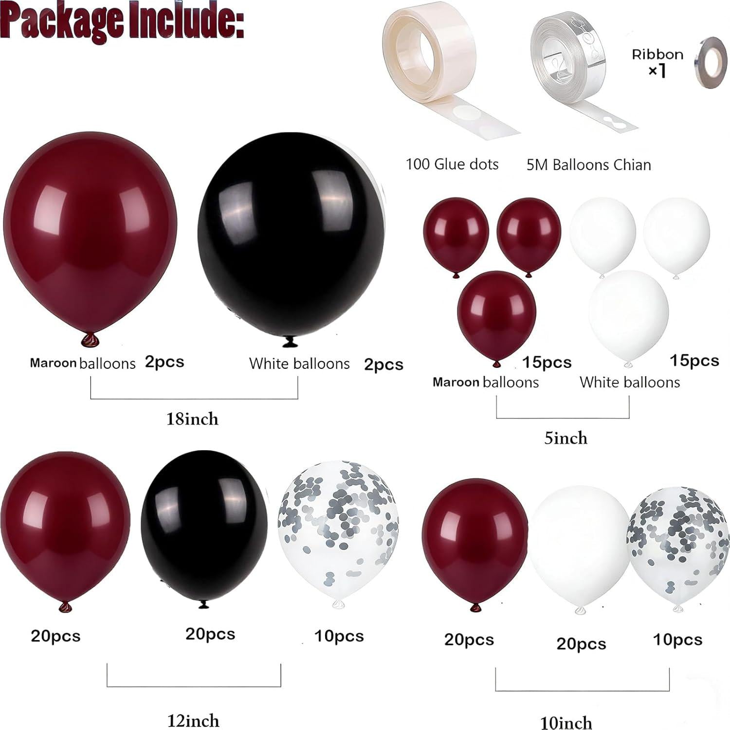 134PCS Graduation Party Balloon Arch Kit Maroon White Burgundy Black Silver Confetti Decorations 2026