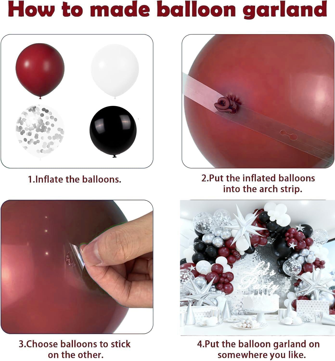 134PCS Graduation Party Balloon Arch Kit Maroon White Burgundy Black Silver Confetti Decorations 2026