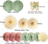 Dusty Pink Sage Green Party Decorations: Pom Poms, Lanterns, Confetti – Baby Shower Wedding Decor