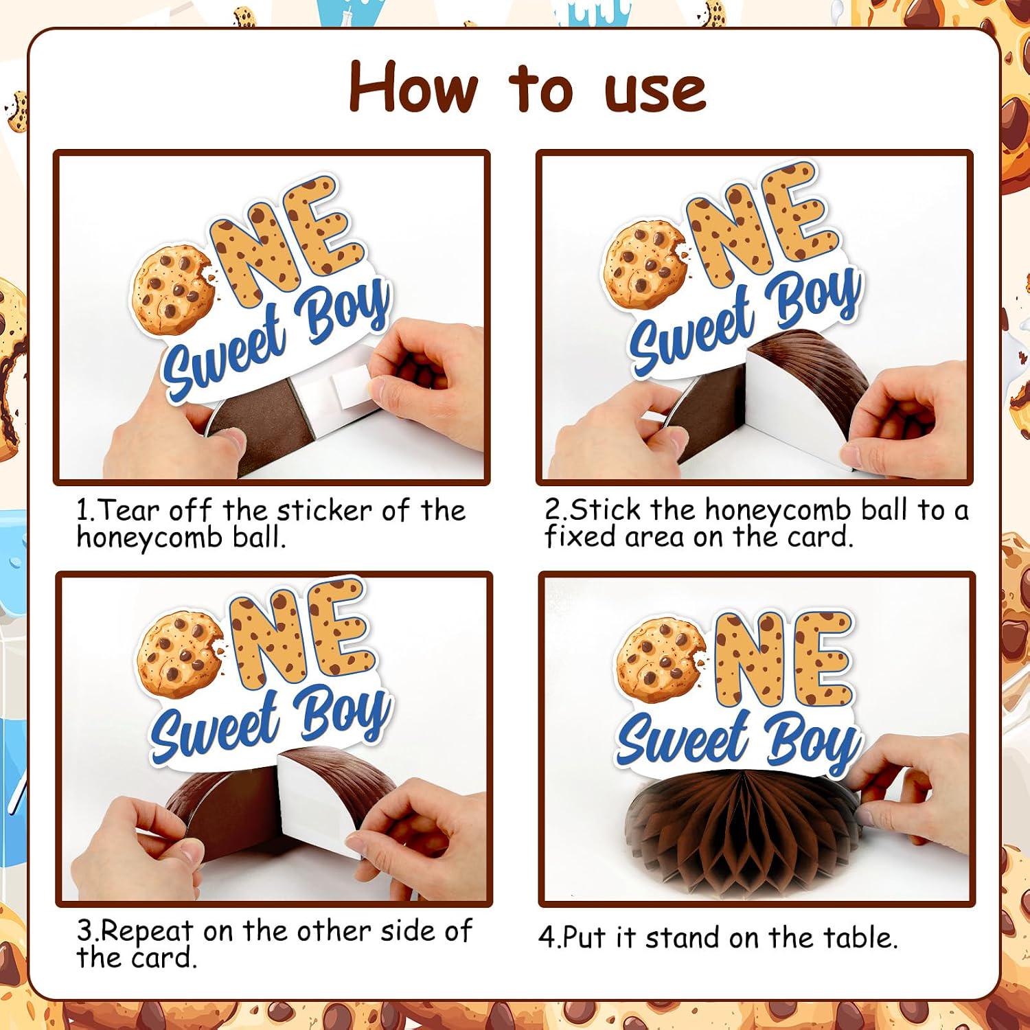 Milk & Cookies 1st Birthday Decorations 8PCS One Sweet Boy Honeycomb Centerpieces Table Decor
