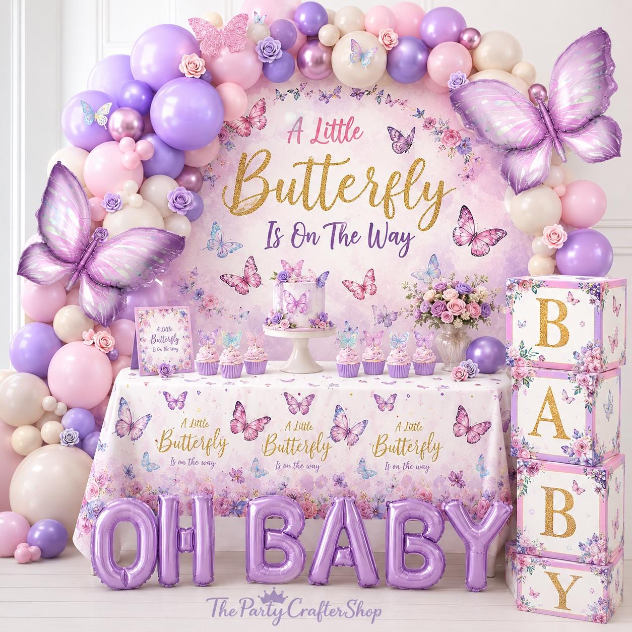 Butterfly Baby Shower Decorations Set A Little Butterfly Is On The Way Pink Purple Party Supplies
