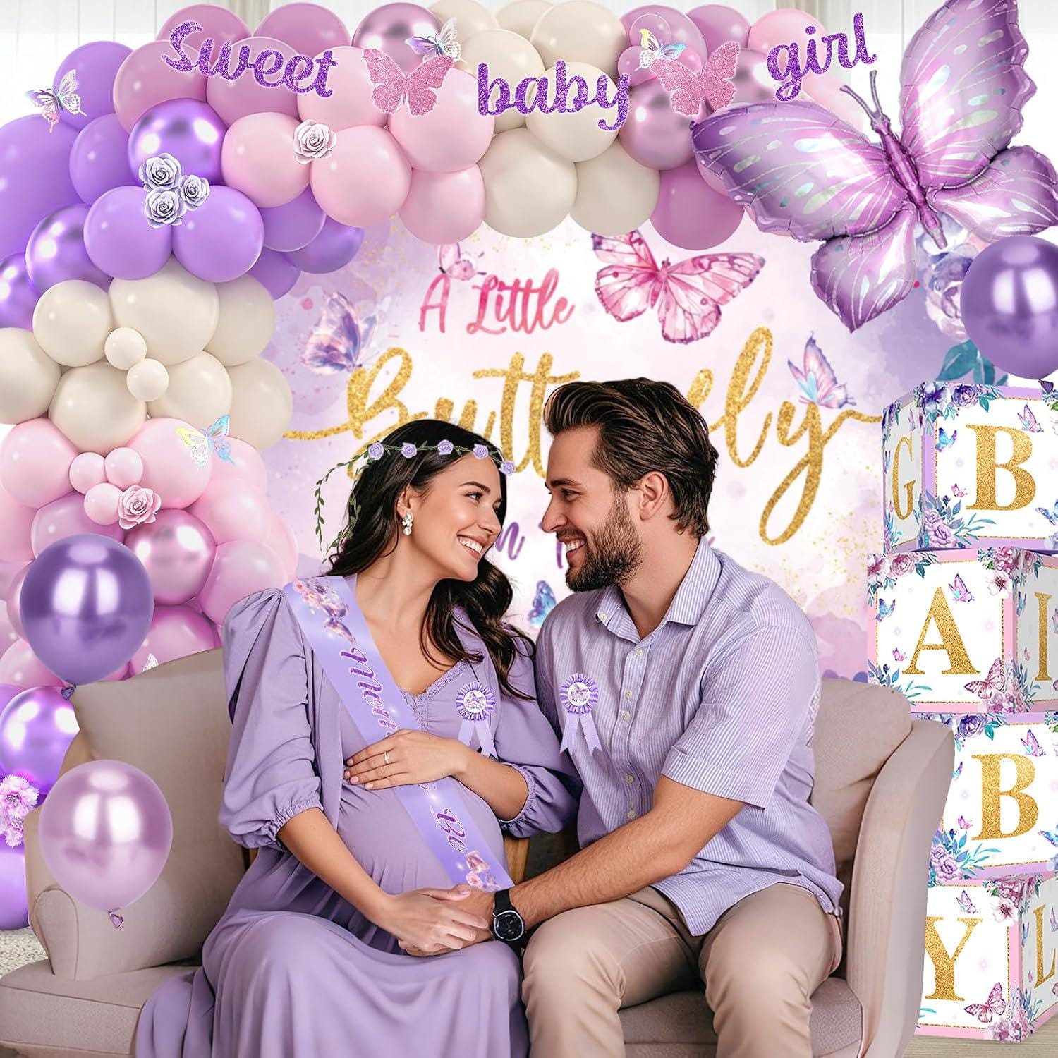 Butterfly Baby Shower Decorations Set A Little Butterfly Is On The Way Pink Purple Party Supplies
