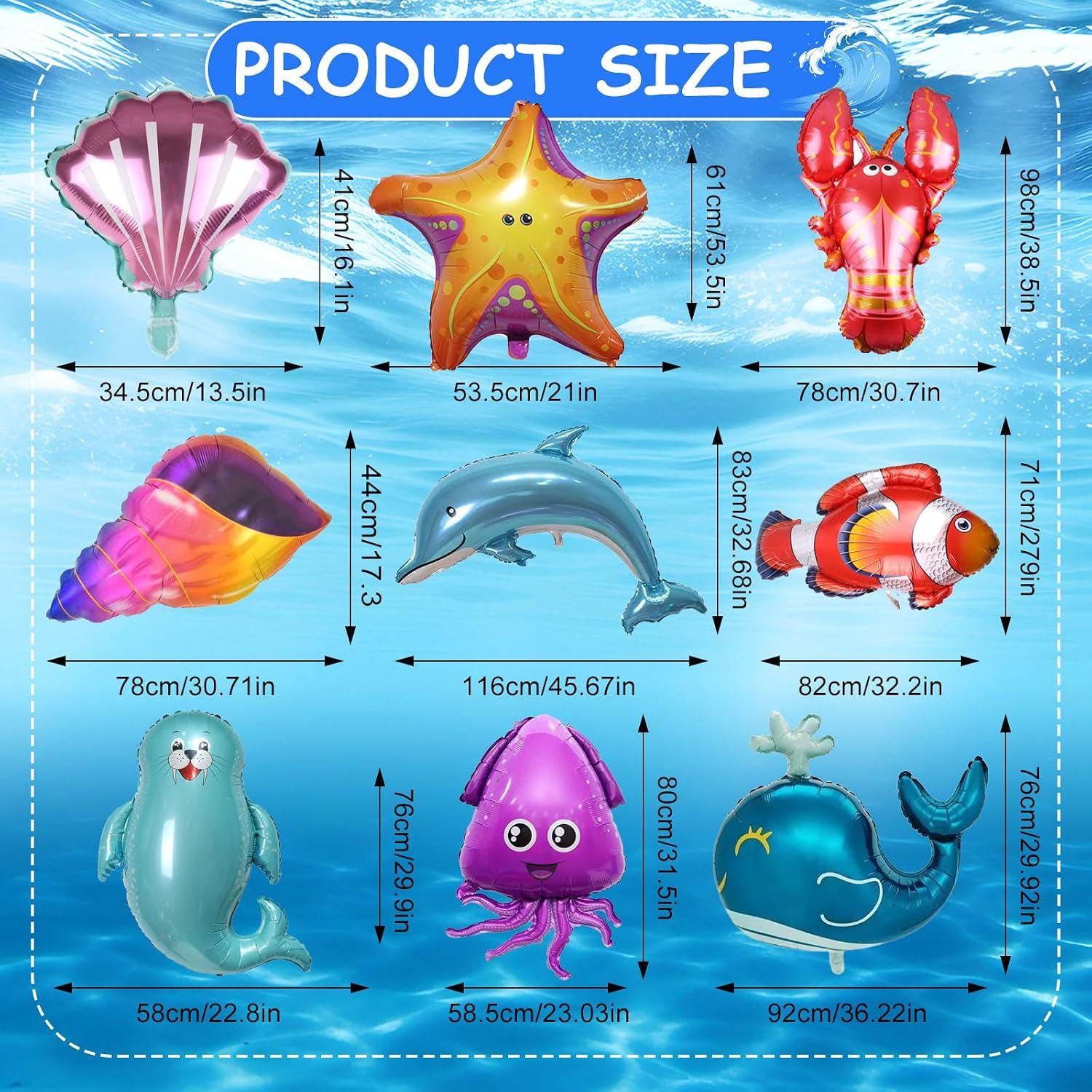 9PCS Under the Sea Animal Balloon Set Shark Dolphin Whale Ocean Theme Birthday Party Decorations