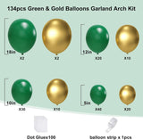 134PCS Green & Gold Balloon Arch Kit Metallic Dark Green Balloons Garland Party Decorations
