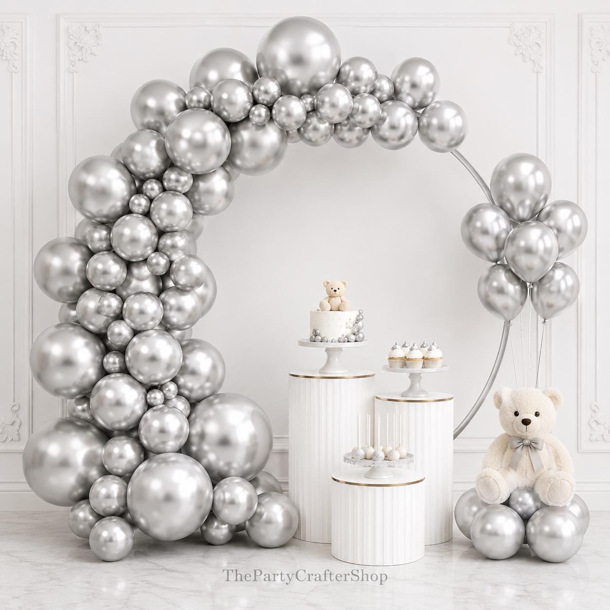 164PCS Silver Balloon Garland Kit Metallic Latex Arch Set Birthday Wedding Party Decorations