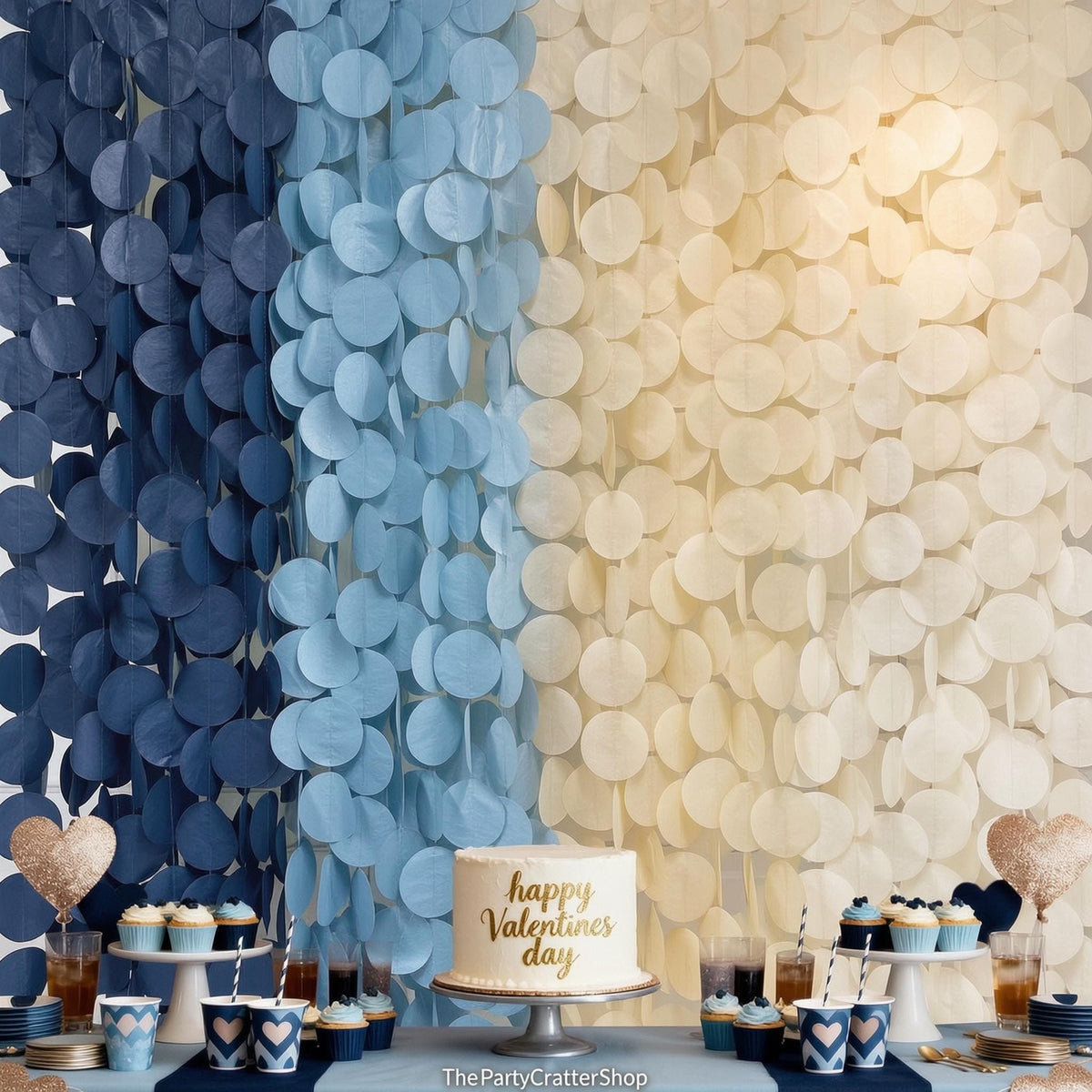 Dusty Blue Navy Beige Circle Garland: Tissue Paper Party Decorations for Weddings, Showers