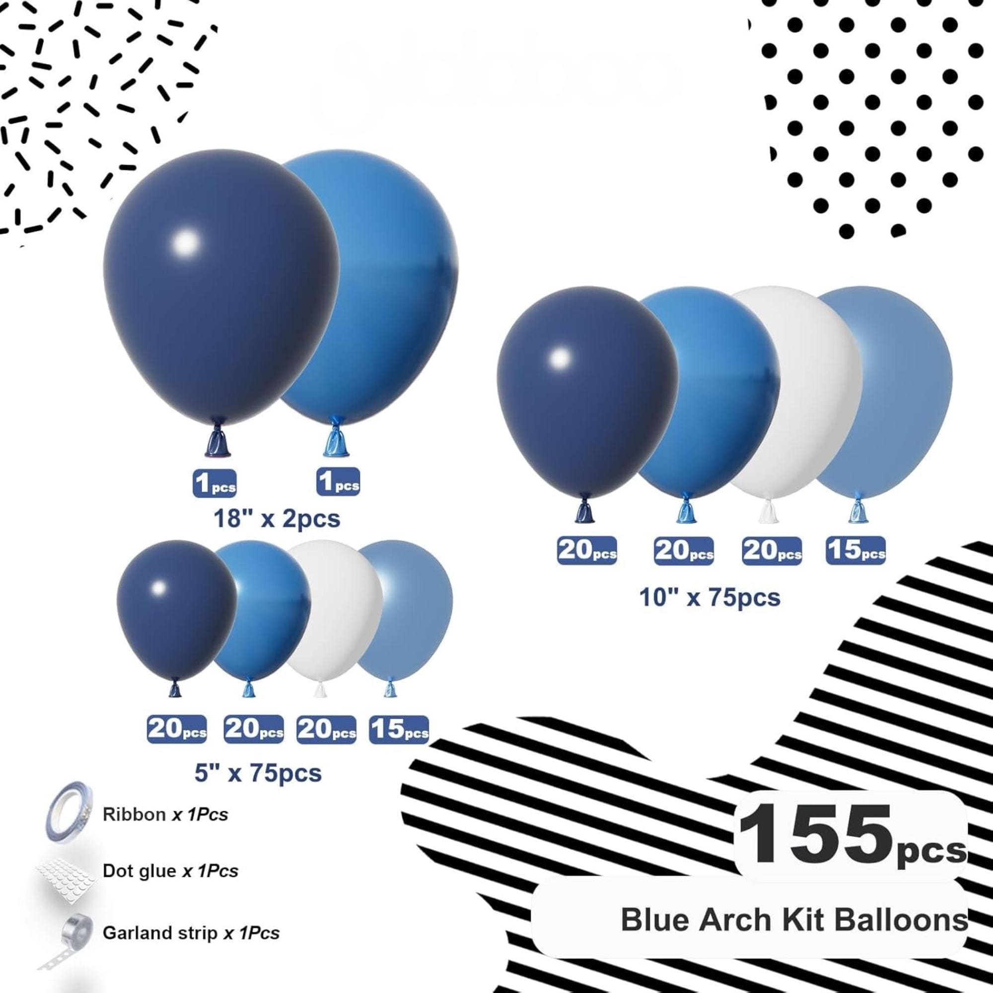 Blue Balloon Arch Kit 155 Pcs Navy Light Metallic Blue White Garland Party Decorations