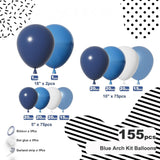 Blue Balloon Arch Kit 155 Pcs Navy Light Metallic Blue White Garland Party Decorations