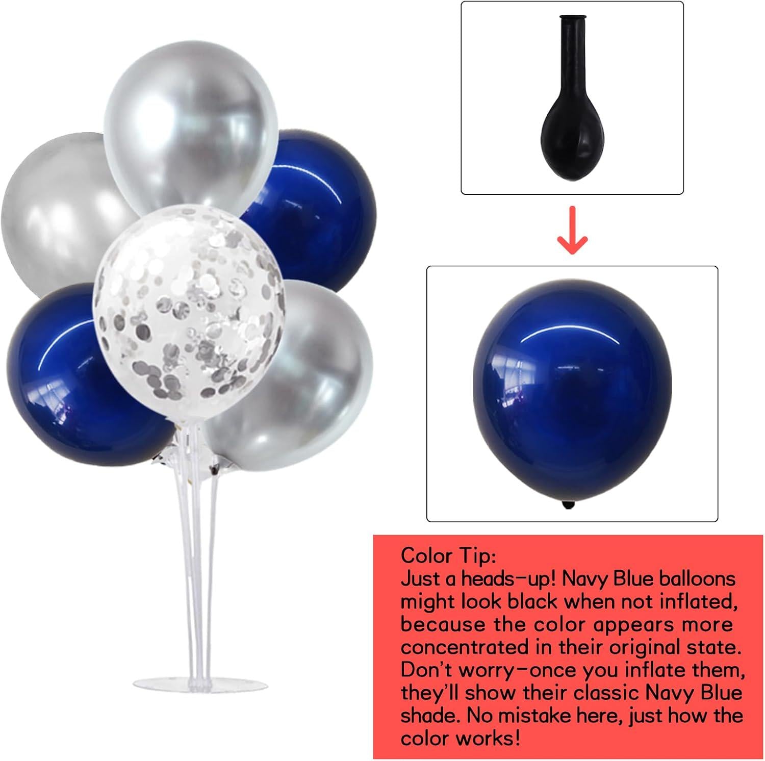 4 Set Navy Blue Silver Balloon Centerpieces Graduation 2026 Retirement Birthday Party Decor