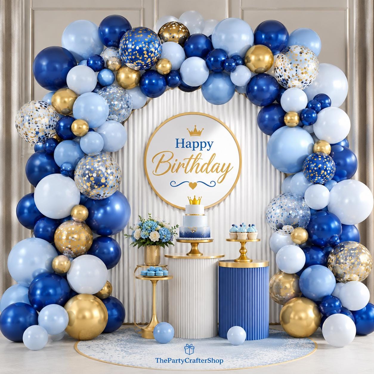 Blue Gold Balloon Arch Kit Navy Royal Metallic Confetti Balloon Garland Party Decor