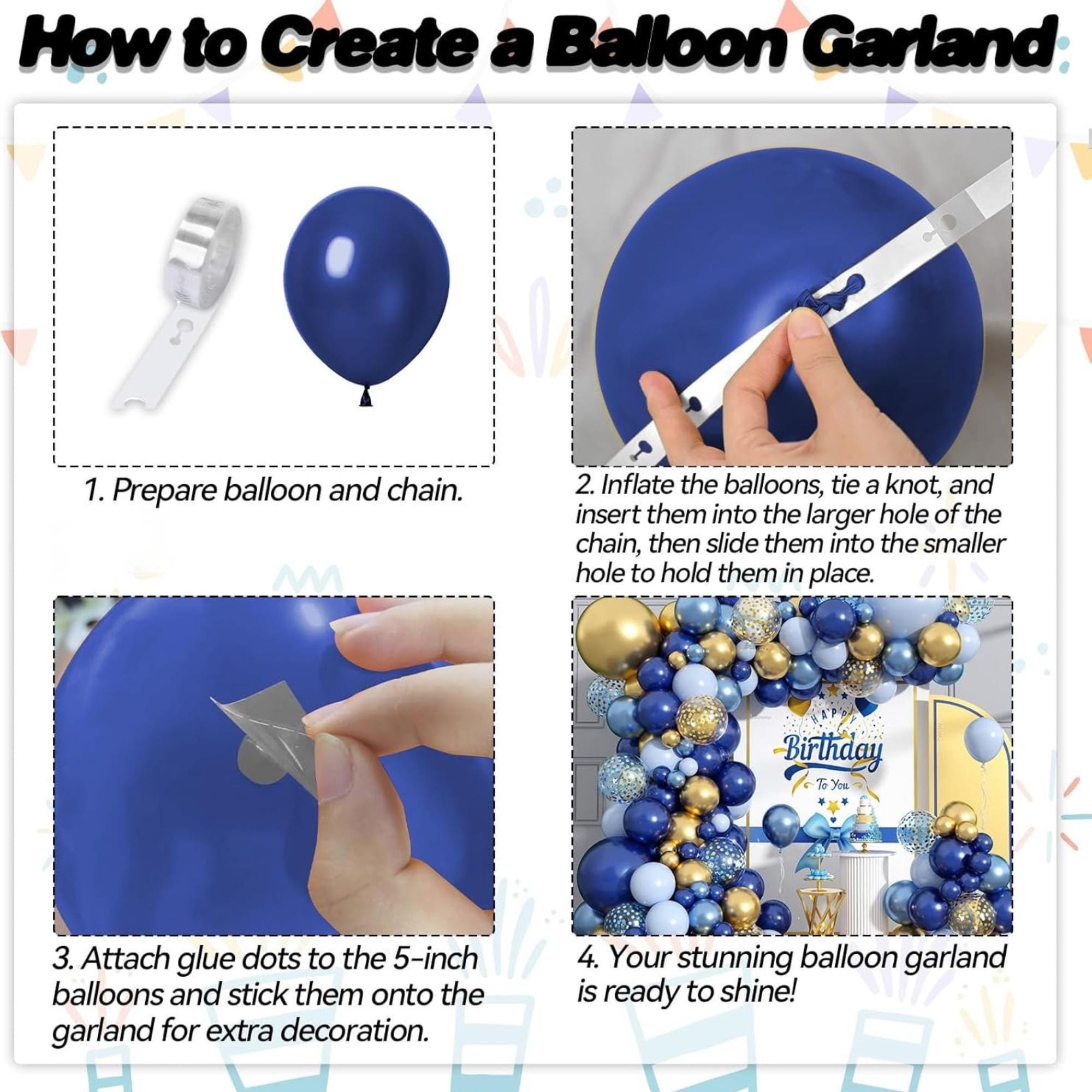 Blue Gold Balloon Arch Kit Navy Royal Metallic Confetti Balloon Garland Party Decor