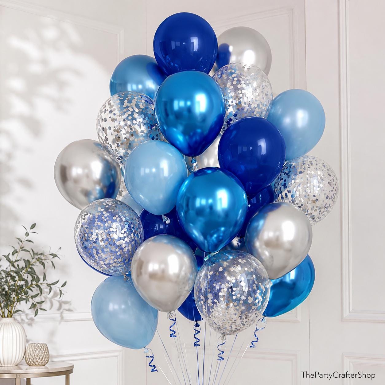 Blue Silver Balloons Set 50 Pcs Navy Royal Confetti Latex Balloons Party Decor