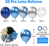 Blue Silver Balloons Set 50 Pcs Navy Royal Confetti Latex Balloons Party Decor