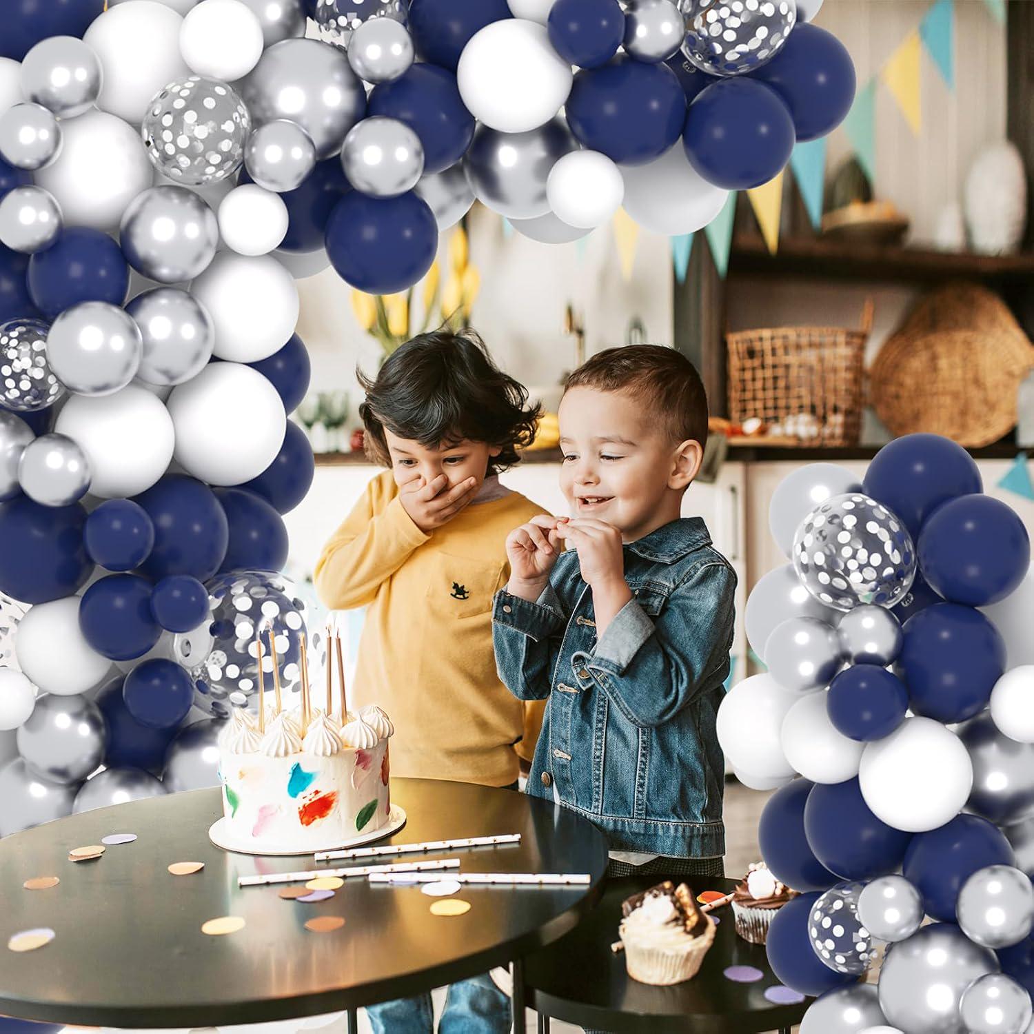 Navy Blue Silver Balloon Arch Garland Kit 122 Pcs White Confetti Party Decor