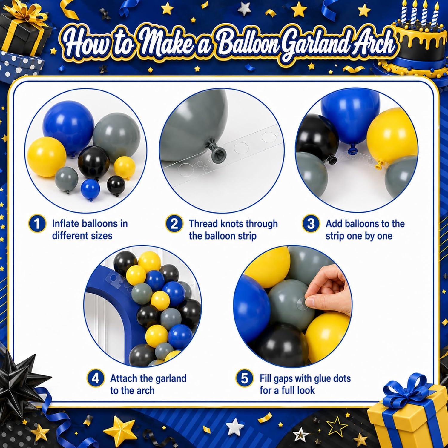 Black Yellow Grey Blue Balloon Arch Kit with Bat Stickers for Birthday Party Decorations
