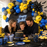 Black Yellow Grey Blue Balloon Arch Kit with Bat Stickers for Birthday Party Decorations