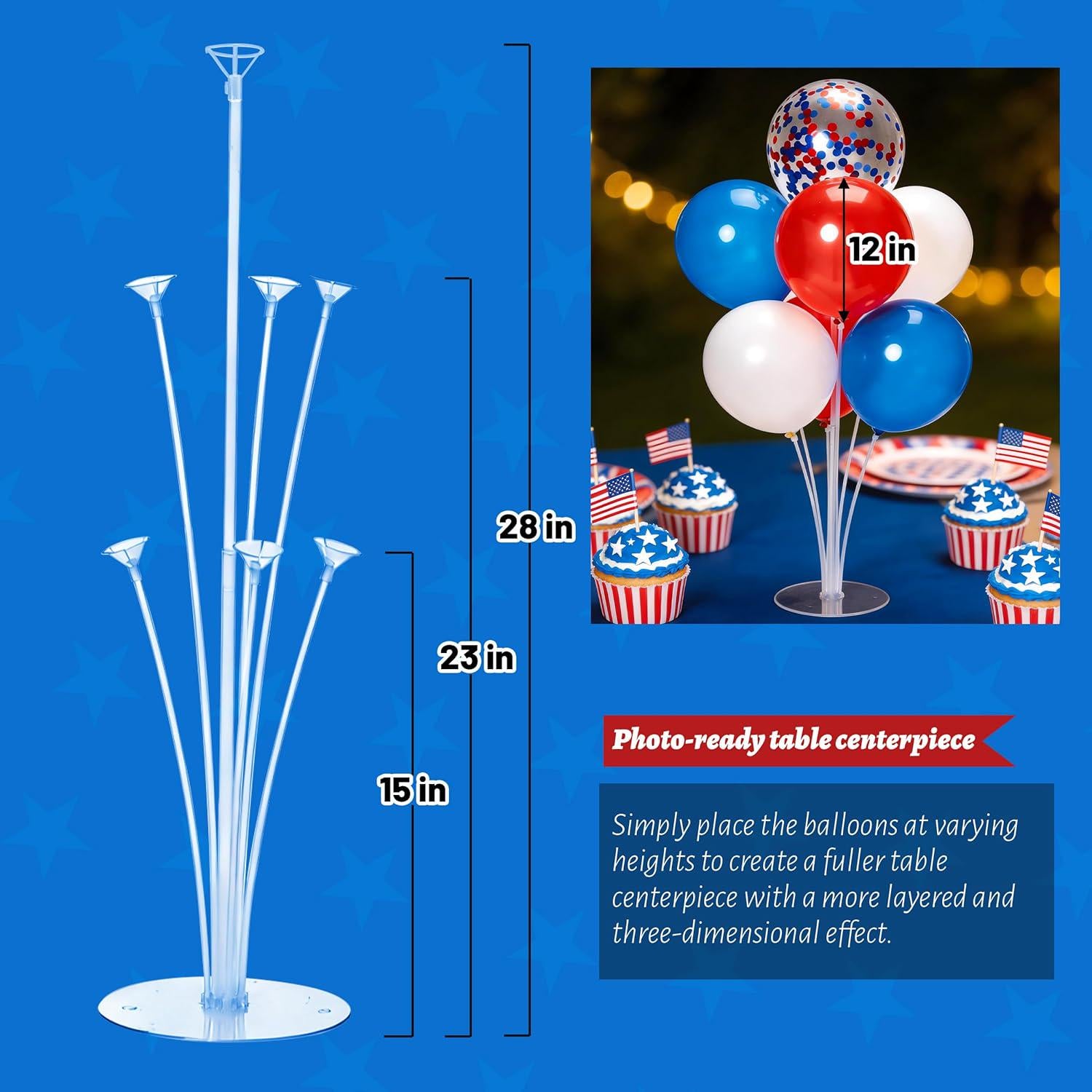 4th of July Balloon Centerpieces 4 Sets Red White Blue Patriotic Table Decorations
