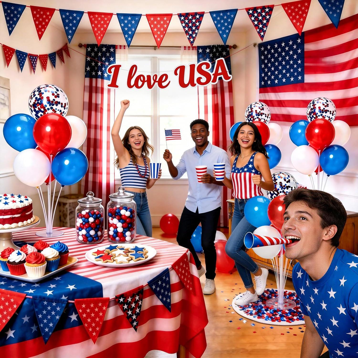 4th of July Balloon Centerpieces 4 Sets Red White Blue Patriotic Table Decorations